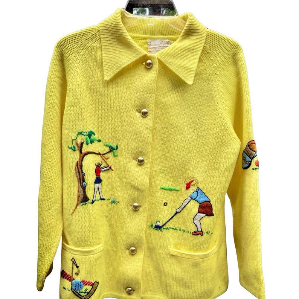 NWOT Ladies Vintage 1960’s Golf Embroidered Cardigan